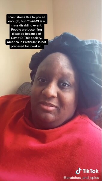 Screenshot of Imani Barbarin, a Black disabled activist, speaking at the camera on TikTok.